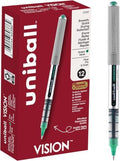 uniball Vision Rollerball Pens, Green Pens Pack of 12-0.7mm Fine Point Medium Ink - Japanese Pen, Smooth Writing Pen, School & Office Supplies (Pack of 144)