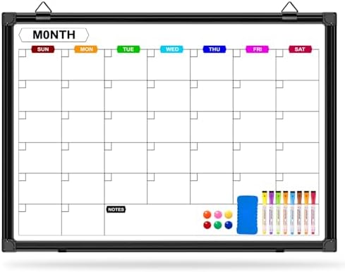 Calendar Whiteboard for Wall 24" x 18", with Black Aluminum Frame