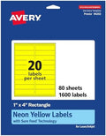 Avery® Printable Rectangle Labels, Sure Feed® Technology, 1" x 4", Neon Yellow Labels, Laser/Inkjet Printable, 1,600 Total, Great for Mailing and Cosmetics