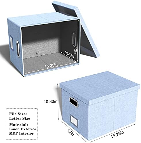 Oterri 2 Pack File Storage Organizer, Filing Box, Portable File Box with Lid, Fit for Letter/Legal File Folder Storage, Document Organizer, Sky-blue