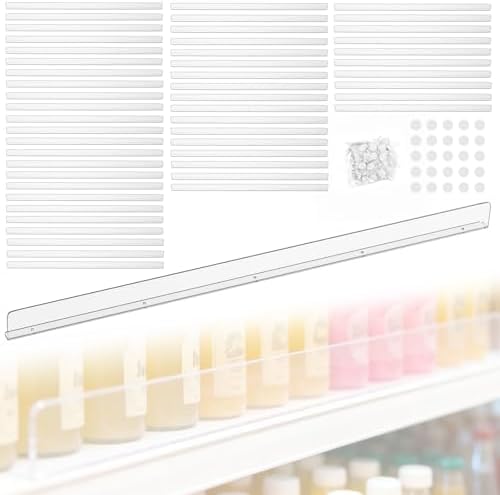 Nalwort 52 Pcs Retail Gondola Shelving Front Fence, Clear PET Shelf Fence with 1/4" Holes and Screws, Front Lips Barrier for Retail Store Display Rack, 3" H x 48" L