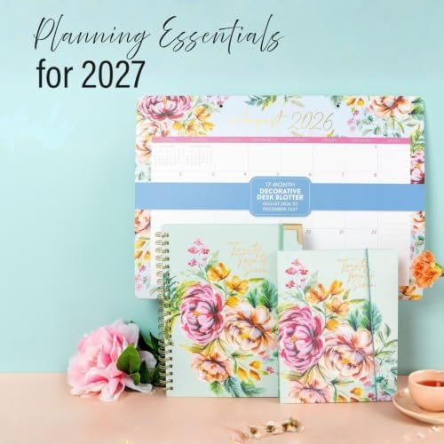 Orange Circle Studio Vibrant Poppies 2027 Good Day Monthly Planner 17-Month Hardcover, 5.5" x 7.75", Lay-Flat Coptic Binding,100 GSM Acid-Free Paper, Monthly Calendar, Dot Grid Notes, Desk Planner Set