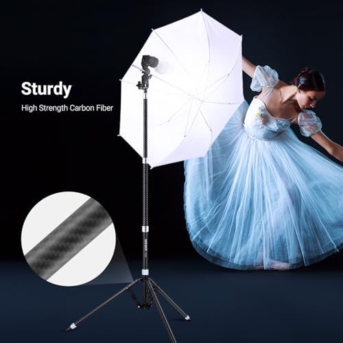 NEEWER Carbon Fiber Tripod Stand w Reversible Legs, 35"-102" Portable Lightweight Photography Light Stand for Strobe Softbox Ring Light Action Cam DSLR Streaming Recording, 6.6lb/3kg Max Load, ST260C
