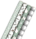 Hallmark Sage Green Christmas Wrapping Paper, 4 Rolls (Plaid, Snowmen)