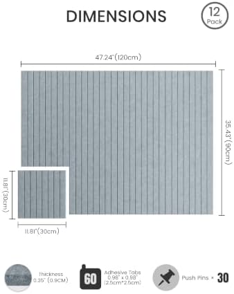 Bumusty 48"x 36" Large Felt Bulletin Board Tiles, Blue Gray