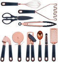 COOK WITH COLOR Kitchen Gadget Set Copper Plated Stainless Steel Utensils with Soft Touch Handles, Copper Navy, 10 Pieces