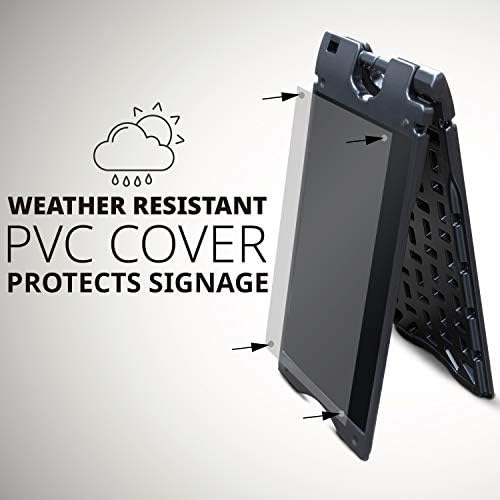 Jumbl A-Frame Signboard 15.7” x 26” Display Surface – Small Outdoor Sandwich Board w/Weather Resistant PVC Sign Protector & Sand Fill Holes – Dual Signage Stand for Storefront Sidewalk Curb (Black)