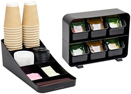 Mind Reader Tea Storage, Cup and Condiment Station, Set of 2, Countertop Organizer, Kitchen, 7.25"L x 15.5"W x 5.25"H, Black
