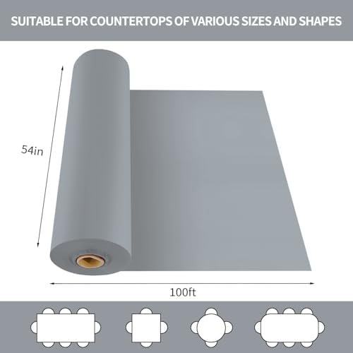 CXPSINC 54 Inch X 100 Feet Plastic Table Cover Roll Disposable Tablecloth with Slide Cutter for All Type/Shape Tables | Party, Banquet, Birthdays, Weddings(Silver, 100 Feet)