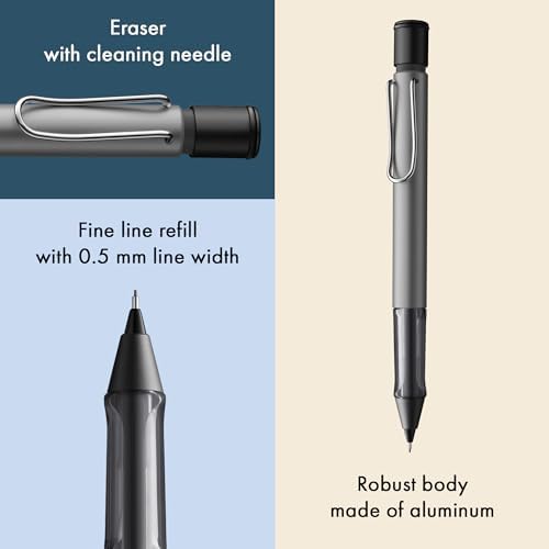 LAMY AL-star graphite - Mechanical Pencil with transparent, ergonomic grip & lightweight aluminum body - including LAMY M 41 fine line refill 0.5 mm & eraser tip