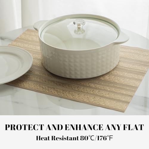 Placemats Set of 6 Vinyl/Plastic Woven Place Mats for Kitchen Table Indoor/Outdoor Washable Placemat Wipeable Dining Table Mats (Aurora Gold,6)