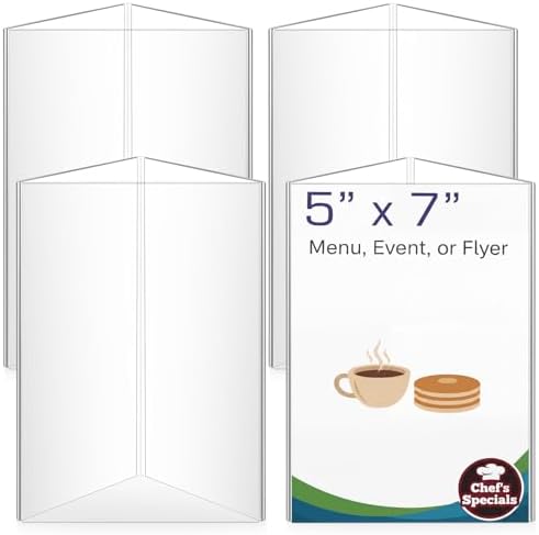 4 Pack 3 Side Table Tent Sign Holder Acrylic, 5 x 7 Inch