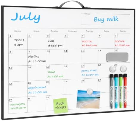 TSJ OFFICE White Board Calendar - 12 X 16 Inches Magnetic Dry Erase Board Monthly Calendar, Double Sided Whiteboard with a Handle, to Do List Notepad for Office, Home, School, Black Aluminum Frame