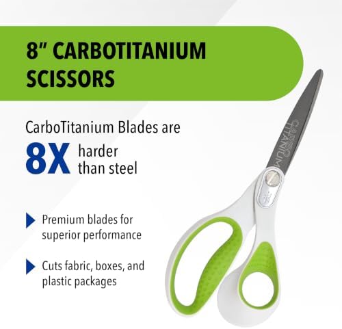 Westcott 8-Inch CarboTitanium Heavy Duty Straight Fabric Scissors - Ideal for Fabric, Sewing, and Craft Projects