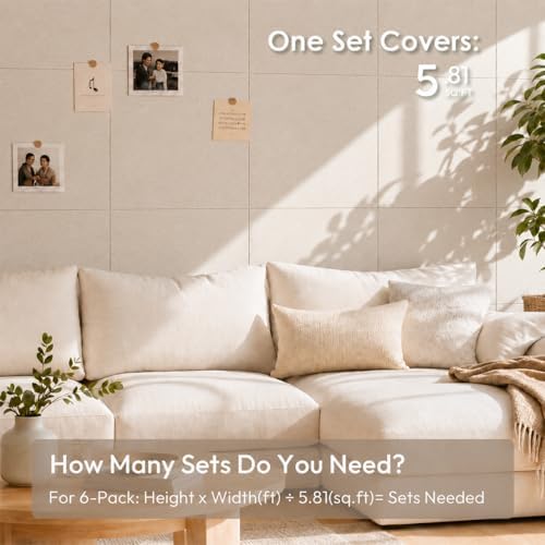 SIOLOC Felt Bulletin Board Tiles, 6 Pack Oatmeal Beige Cork Board Alternative for Walls, Large Felt Wall Tiles, 36''x 24‘’ Push Pin Board for Home Office, Classroom, Dorm Decor