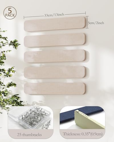 JBER Felt Strip Board 13" x 2", 5 Pack Cork Board Alternative, Light Camel