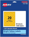 Avery Printable Round Labels, Sure Feed Technology, 1-1/2" Diameter, Bright Yellow Labels, Print-to-The-Edge, Laser/Inkjet Printable, 1,600 Total, Great for Stickers and Candles