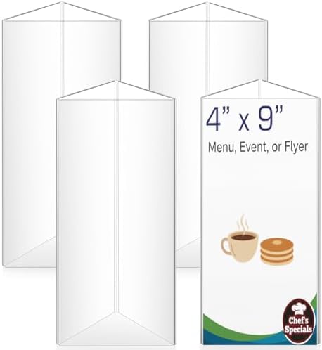 4 Pack 3 Side Table Tent Sign Holder Acrylic, 4 x 9 Inch
