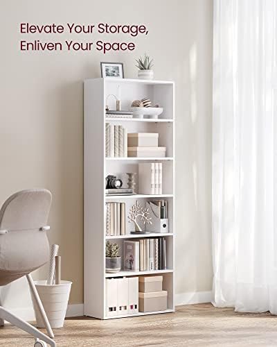 VASAGLE Bookshelf, 23.6 Inches Wide, 6-Tier Open Bookcase with Adjustable Storage Shelves, Floor Standing Unit, Cloud White ULBC166T14