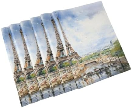 ALAZA Paris Eiffel Tower Tower Watercolor Set of 6 Placemats Rectangle Table Mat for Dining Table Restaurant Kitchen Home Decor, 12" x 18"