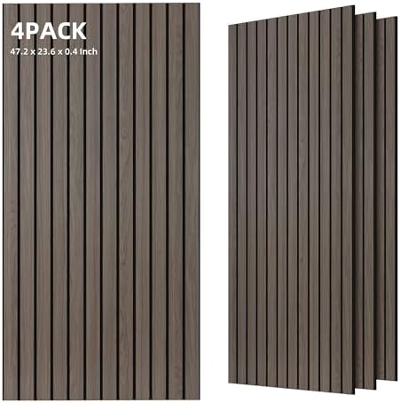 TO-TH Acoustic Wall Panels Decorative Sound Absorbing Panel 4 Pack, Walnut