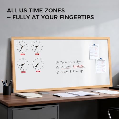 TOWON U.S. Time Zone Whiteboard 48x24 in, Natural Wood Frame, 4x2 ft