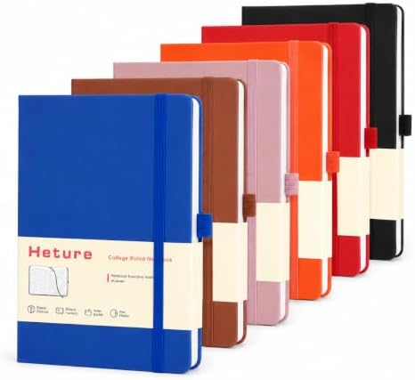 Heture Hardcover Notebooks, 6 Packs A5 Lined Journals Notebook for Writing 160 Pages, 8.2 x 5.5 inch, 6 Colors Classic Ruled Notebooks for College/Work/Travel (Assorted Color, 6 Pack)