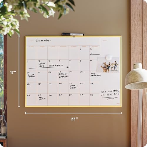 U Brands Dry Erase Calendar White Board, 24" x 18", Gold Aluminum Frame