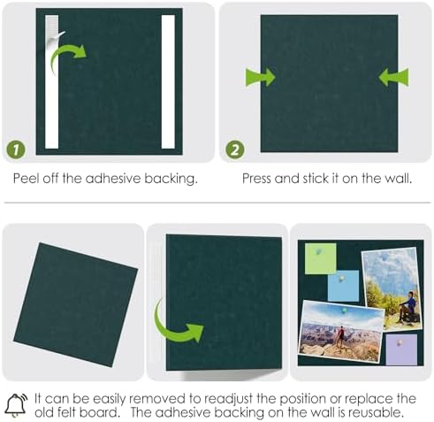 MaxGear Felt Bulletin Board 36" x 24", Dark Green Felt Wall Tiles Push Pins