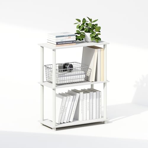 Furinno Turn-N-Tube Book Shelf, 3-Tier Bookshelf, Bookcase with Multipurpose Compact Display Rack, 11.6 x 23.6 x 29.6, for Living Room, Bedroom, Home Office, White/White