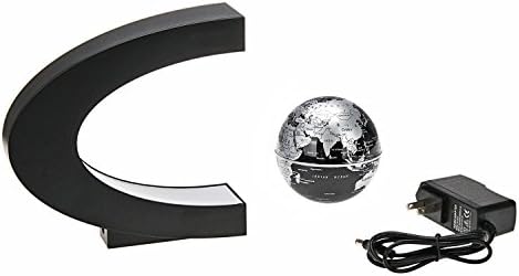 Estefanlo Floating Globe with LED Lights C Shape Magnetic Levitation Floating Globe World Map for Desk Decoration (Black-Silver)