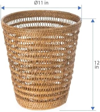 Kouboo La Jolla Rattan Mesh Waste Basket, Wicker Trash Can, Honey Brown