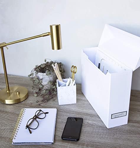 Bigso Lovisa Fiberboard Label Frame 12 File Storage Box - Document Organizer for Important Paperwork - Durable Hanging File Box with a Flip Top Lid & Metal Label Window - 3.7 in x 13 in x 9.4in - Grey