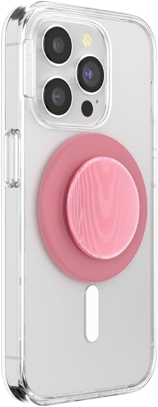 PopSockets Phone Grip for MagSafe, Magnetic Holder- Alum Moire Putty | Removable, For Kindle / Android / iPhone, With Magnet, Pink, Metal, Enamel, Top