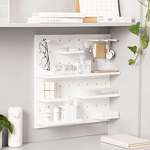 HGYZE Plastic Pegboard Wall Organizer, White, 22 x 22 x 1.5 in, Includes 4 Wall Shelves, 8 Hanging Boards, 24 Hooks | 4 Pack Pegboard Ledges Organizer for Hanging Keychains, Decorative Wall Panel Kits for Blindboxes Lightweight Dolls, White
