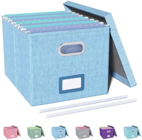 Oterri File Organizer, File Box, File Cabinet for Letter File Folder Storage, Portable Storage Bins with Lids for Office/Decor/Home,Document Organizer, 1 Pack,Sky-blue-Box Only