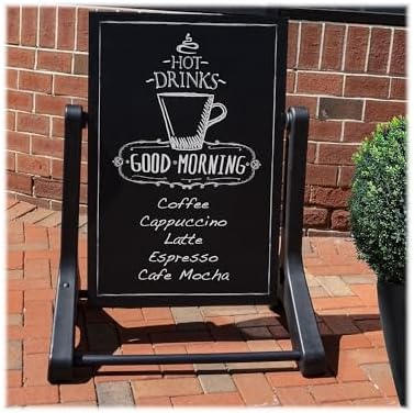 Swinging Changeable Message Sidewalk Sign: 24" x 36" Sign with 792 Pre-Cut Double Sided Letters and Storage Box. Includes Black Board & Letter Board (Black Color Legs)