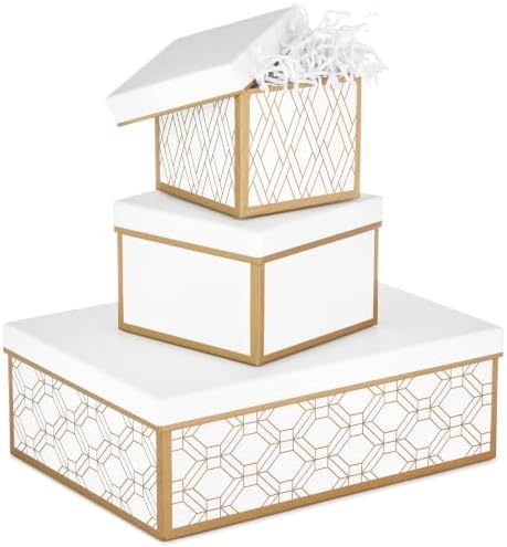 Hallmark Nesting Gift Boxes with Lids and Fill, 3-Pack (White and Gold)