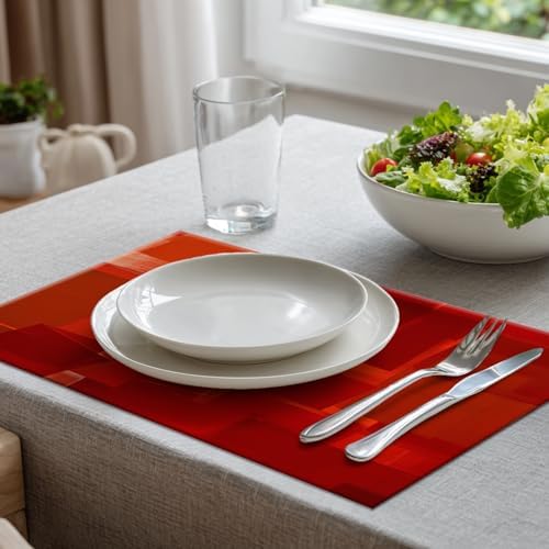 Batmerry Modern Art Textures Linen Placemats Set of 8, Red Orange Abstract Painting Acrylic Washable Table Mats for Kitchen Table Thickened Heat Insulation Dining Set Indoor Outdoor 12X18 in
