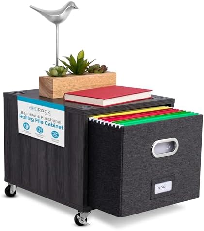 BIRDROCK HOME Rolling File Cabinet – Decorative Storage Shelf w/Removable Bins, Handles, and Wheels – Organize Files, Books, Toys, Under Desk Office Solution, Modern Design - 1 Lateral Drawer, Gray