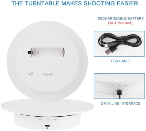 Motorized Rotating Display Stand, 360 Degree Electric Rotating Turntable with Velvet Top, 7.87inch /17.6lbs Load Automatic Mute Lazy Susan for Photography Products Jewelry 3D Model, White Stand