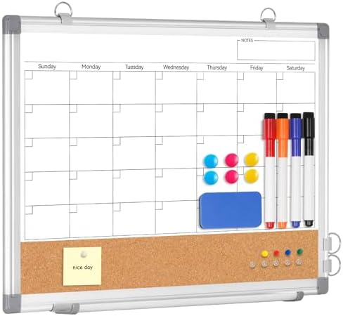 Small Dry Erase Calendar Whiteboard for Wall, 16" x 12" Month White Board