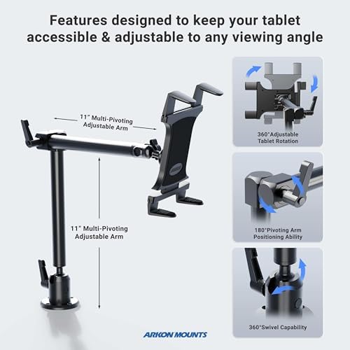 ARKON Mounts Heavy-Duty Drill-Base Tablet Mount with 22" Arm , Universal Tablet Fit , Solid Drill Base , 22" Adjustable Solid Arm , Compatible with iPad, Samsung, Google, Huawei, and more