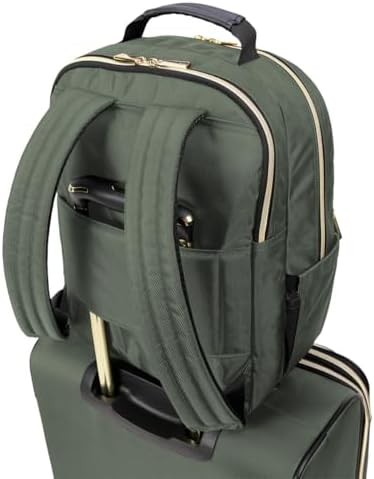 Kenneth Cole REACTION Chelsea 2-Piece Bundle - 17" 4-Wheel Spinner Underseat Carry-On Luggage & Matching 15" Laptop Backpack, Olive