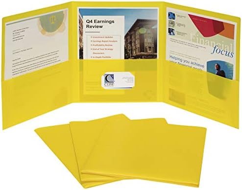 C-Line 3-Pocket Tri-Fold Heavyweight Poly Portfolios, Yellow, Box of 24 (33946-24)
