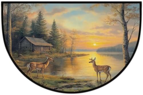 Deer Maple Autumn Half Round Door Mat Non Slip Washable Semi Circle Area Rug Absorbent Soft Half Moon Rug Floor Mat for Indoor Outdoor Kitchen Bathroom Patio Front Door Mat Decor