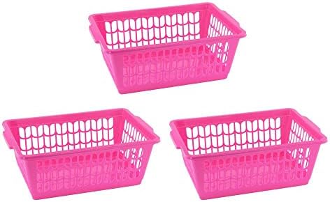 YBM HOME Plastic Perforated Storage Basket Bin Office Drawer, Shelf Desktop Countertop Tray Organizer 32-1188 (3, Pink)