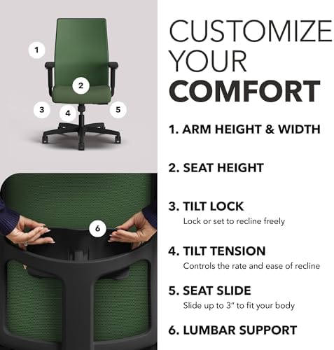HON Ignition 2.0 Ergonomic Office Chair, Lumbar Support, Desk Chair, Leaf