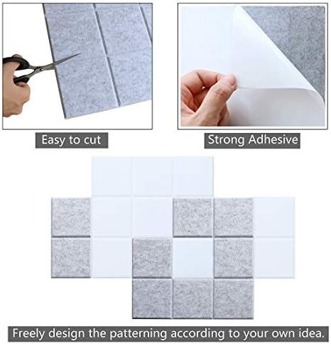 Large Felt Board Tiles for Wall with 30 Push Pins, 11.8"x11.8" Pack of 6 Pin Board Notice Boards for Home Office Kitchen, Bulletin Board Wall Tiles for Photos Memos (Grey+White, 6 Pack)