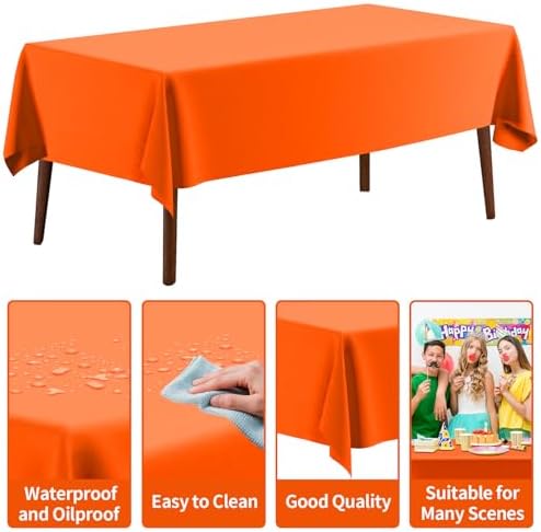 CXPSINC 54 Inch X 300 Feet Plastic Table Cover Roll Disposable Tablecloth with Slide Cutter for All Type/Shape Tables | Party, Banquet, Birthdays, Weddings(Orange, 300 Feet